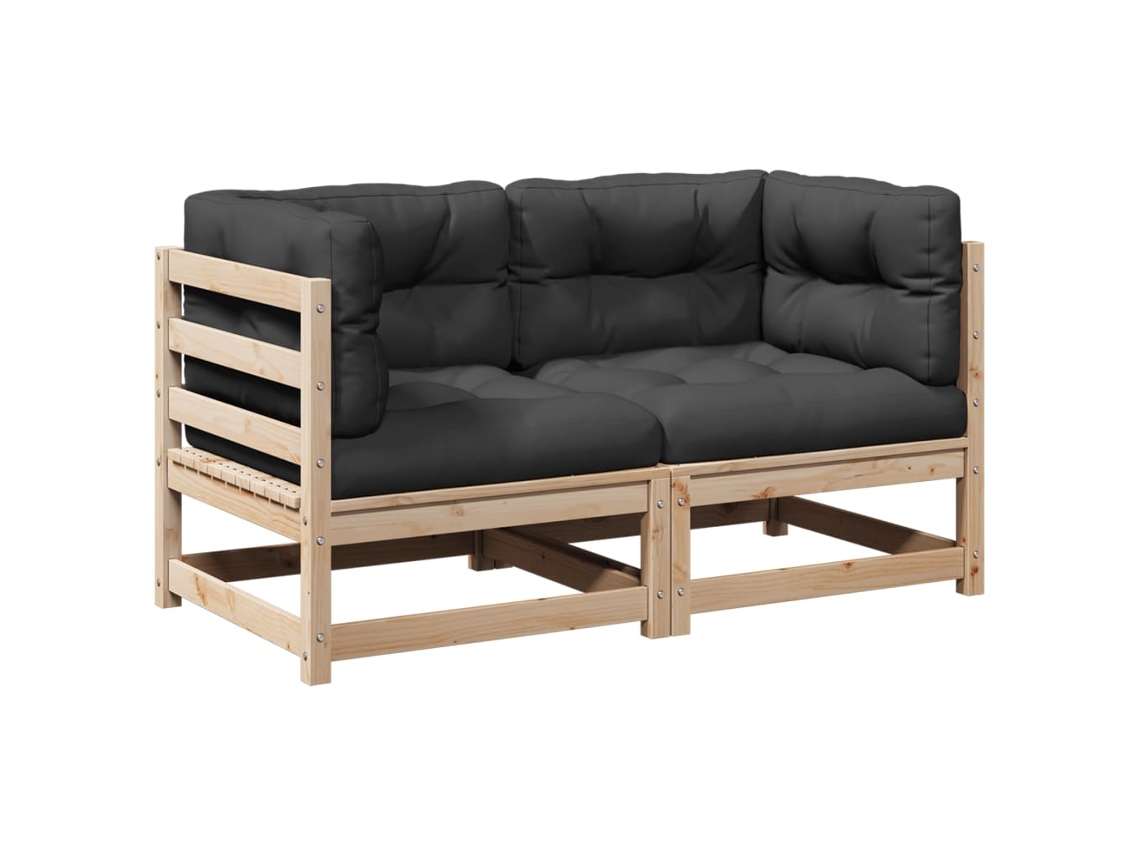 Conjunto 2 de sofás jardín VIDAXL con cojines madera maciza pino