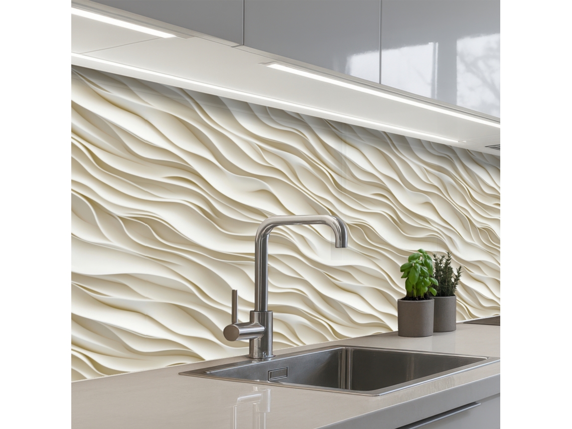 Salpicaderos De Cocina Olas - Blanco - Minimalista 150x60 Cm