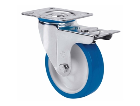 Rueda giratora placa fr.inox.10zvifd200-poar poliamix blanco-poliur.azul rod. ALEX