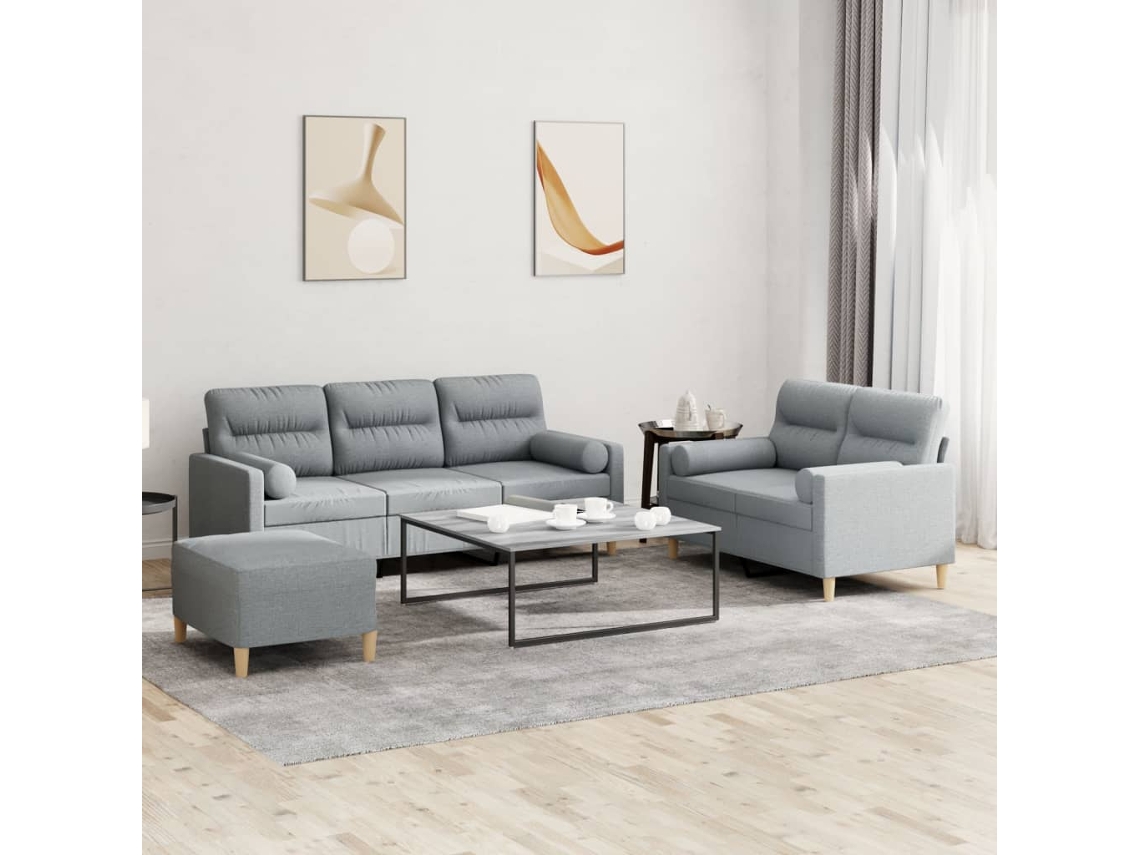 Conjunto de sofá de 3 piezas con cojines en tela gris claro, DKD HOME DECOR