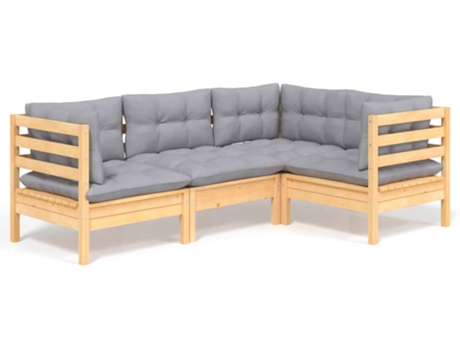 Conjunto 4 de muebles de jardín VIDAXL y cojines madera de pino