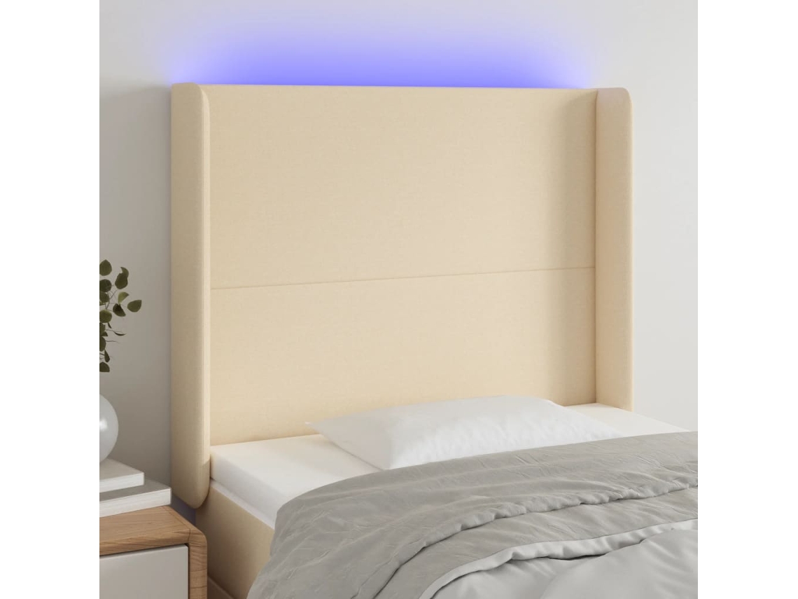 Cabecero Con Led De Tela Color Crema 103x16x118/128 Cm