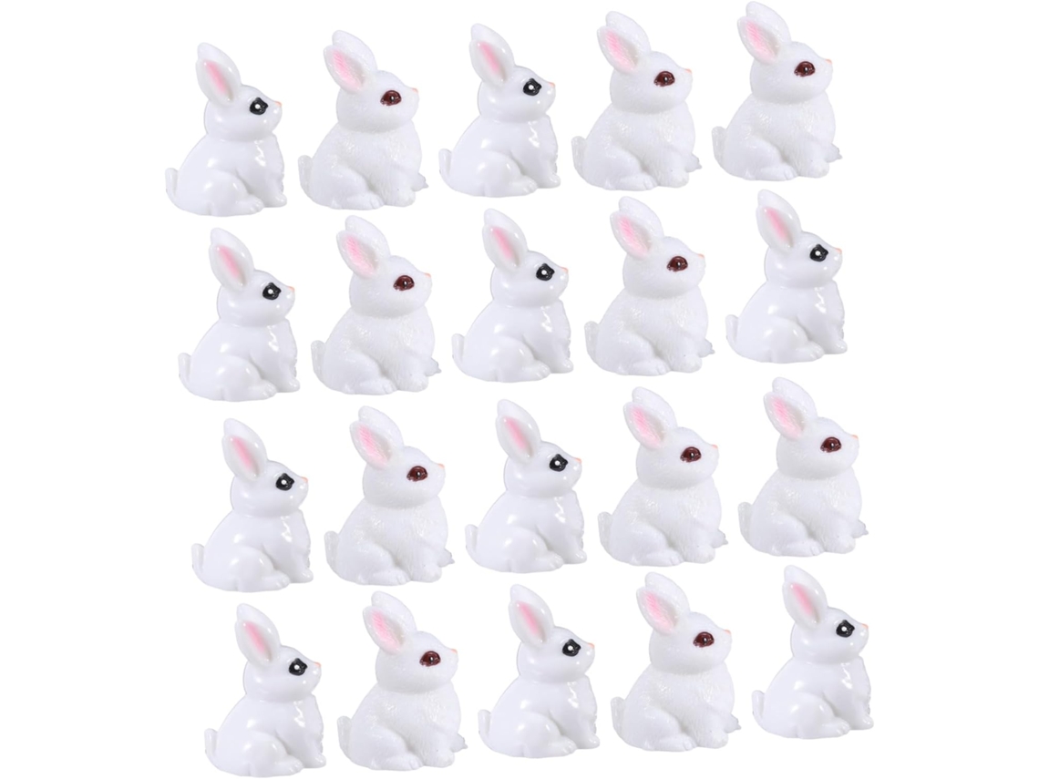 Conjunto 20 Figuras Conejitos Resina Blanca Lindas Decoraciones Jardines Hadas Fiestas Pascua Detalles