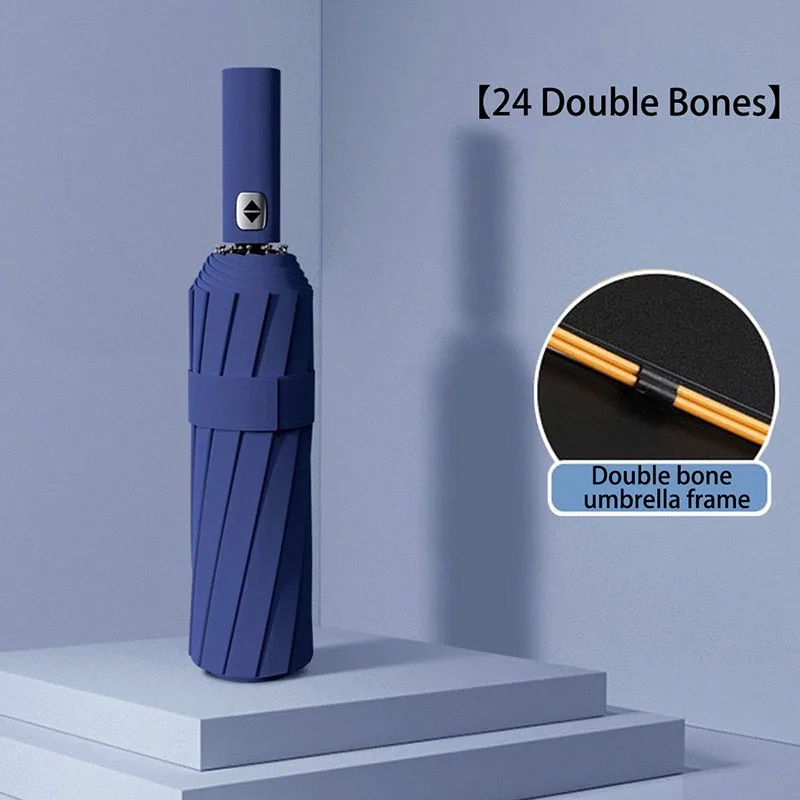 (azul Oscuro, 12k) Paraguas Plegable Resistente Al Viento, Duradero, De Doble Uso Para Protección Contra El Sol Y La Lluvia.