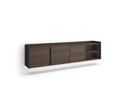 Mueble para TV, 207x35x50cm, para televisores de hasta 80'', montaje en pared, LED, roble oscuro y negro.