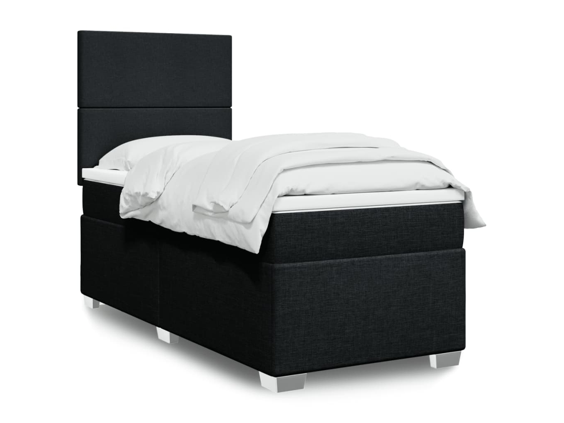 Cama box spring con colchón tela negro 90x190 cm