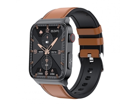 Smartwatch E500 con pantalla táctil Glucosa en sangre en tiempo real Ecg Ppg Brown Leather Fitness Tracking