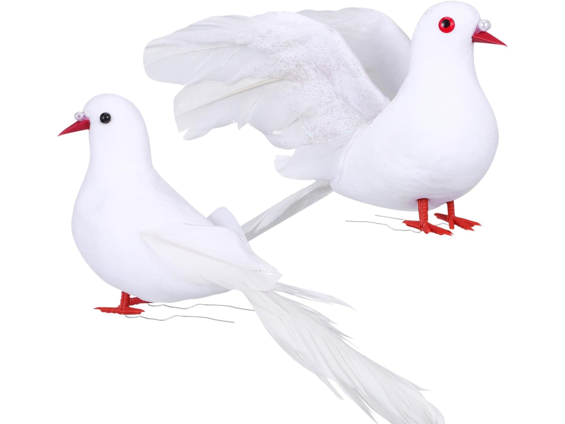 Juego 2 Palomas Blancas Artificiales Espuma Alambre Plástico Decoración Bodas Ceremonias Graduación