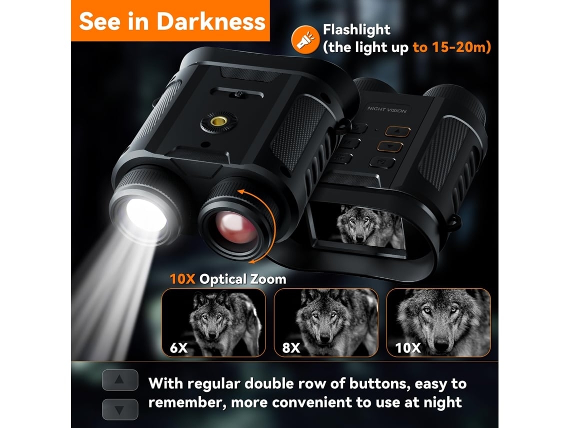 Gafas de visión nocturna para caza, binoculares de visión nocturna de 2k y 5w con zoom digital de 8x, visibilidad clara en la oscuridad, guarda fotos y videos impactantes.