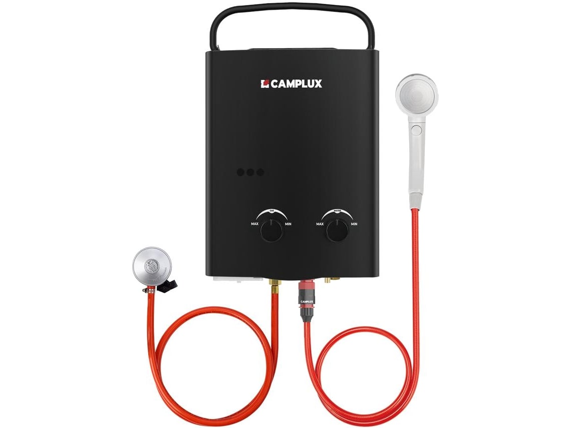 CAMPLUX AY132B Calentador de Agua de Gas 5L, con Asa Plegable Portátil, para el Viaje, RV, Campamento, Caballos, Negro