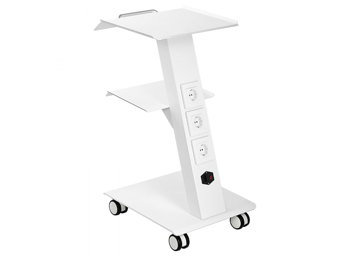 Carro de Servicio Médico y de Laboratorio con 3 Estantes, Enchufe Integrado, Ruedas Giratorias, Capacidad 100 kg Tekmaquinas