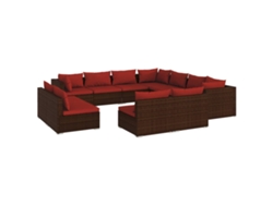 vidaXL Set de muebles de jardín 11 pzas cojines ratán sintético marrón
