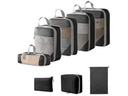 Organizador de equipaje con bolsa para dispositivos digitales y neceser, paquete de 8 EIFSON (negro)