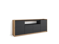 Aparador de comedor, 207x37x80cm, 4 puertas, armario de almacenamiento, negro y roble.