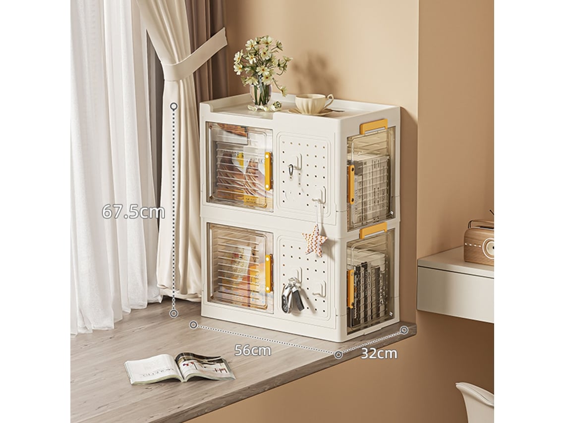 Caja de almacenamiento de plástico apilable, plegable, portátil y liviana, ideal para el hogar, la escuela y el dormitorio, con 2 capas.
