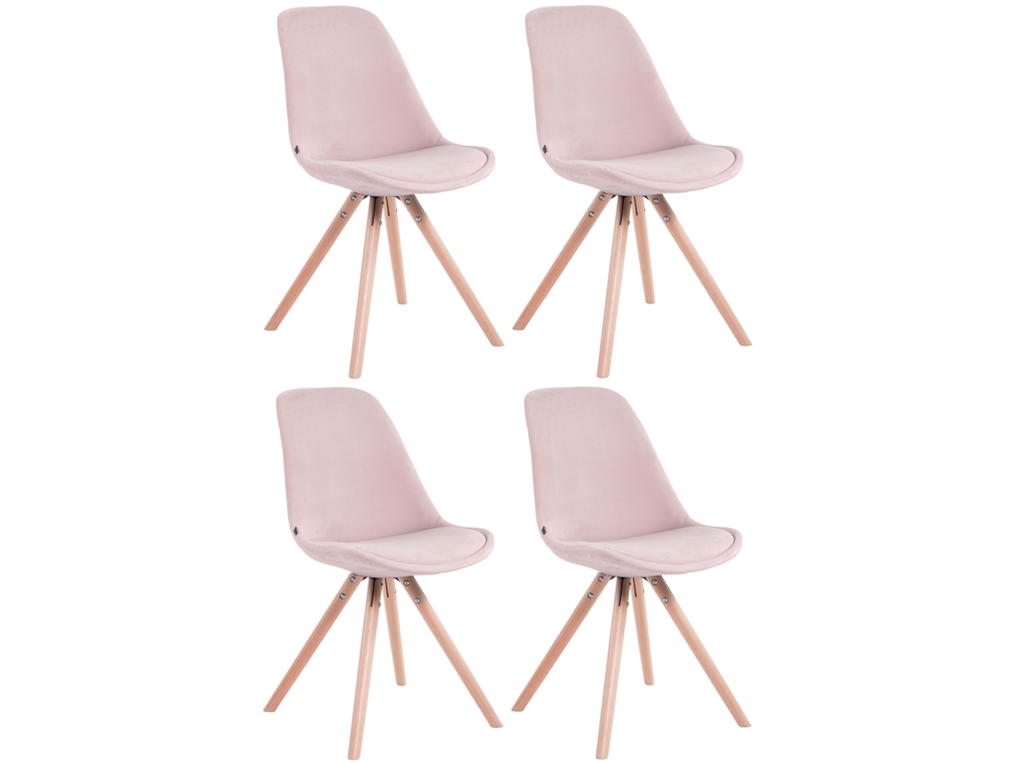 Juego de 4 sillas redondas de terciopelo Toulouse rosa/natura CLP