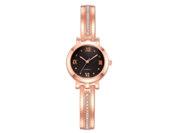 Reloj De Pulsera Analógico De Cuarzo Para Mujer, De Aleación, Con Esfera Redonda, Oro Rosa Y Negro.
