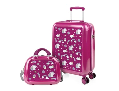 Juego De Maletas Pc ITACA Personalizado Base Fucsia fucsia-unicornios (40X55x20 Cm - 34L)