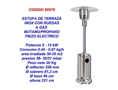Estufa gas butano-propano para terraza inox con ruedas 197