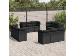 Conjunto de sofá de jardín de 12 piezas con cojines en mimbre sintético negro de DKD Home Decor