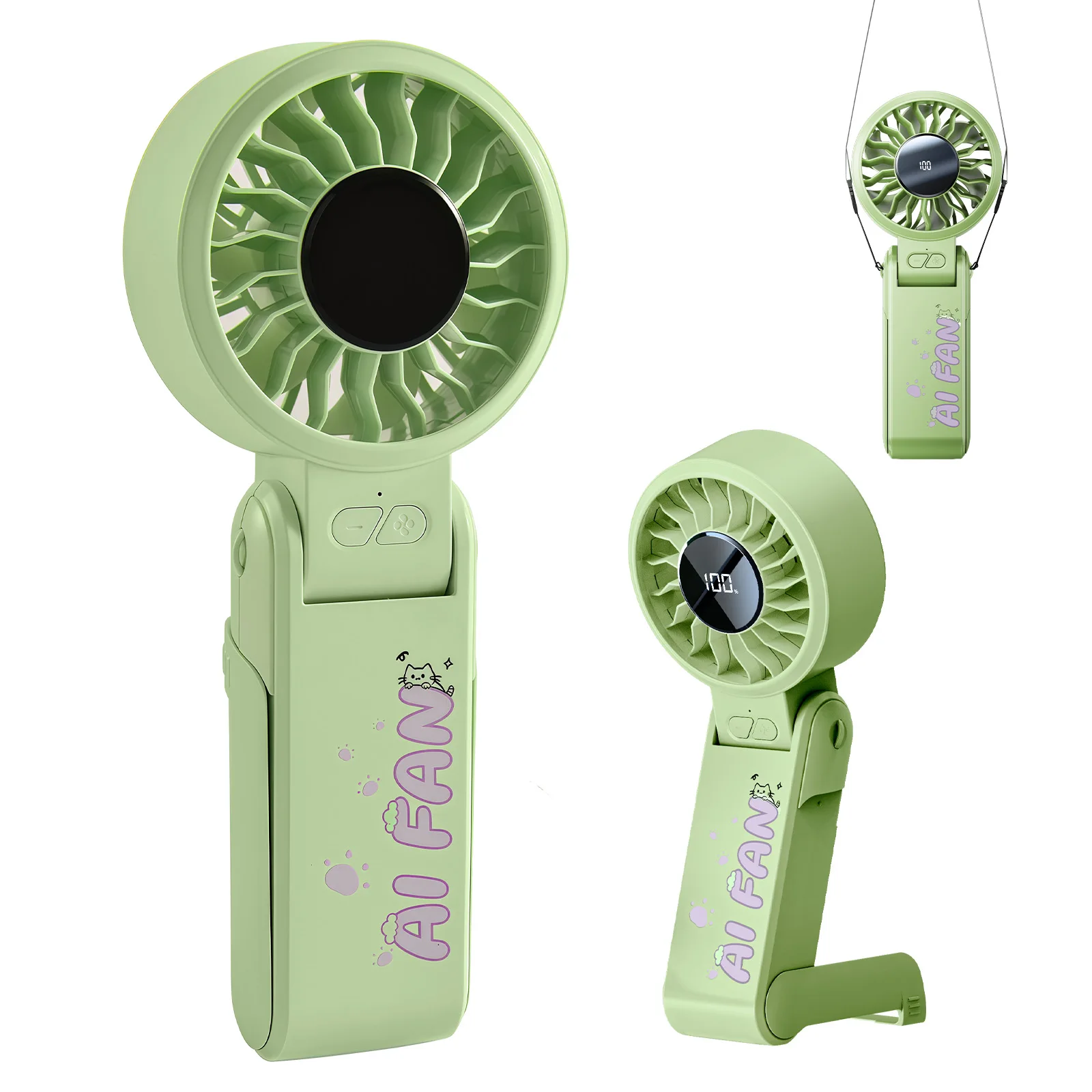 Ventilador De Mano (verde), 100 Velocidades, Manos Libres, Compacto, De Bolsillo.