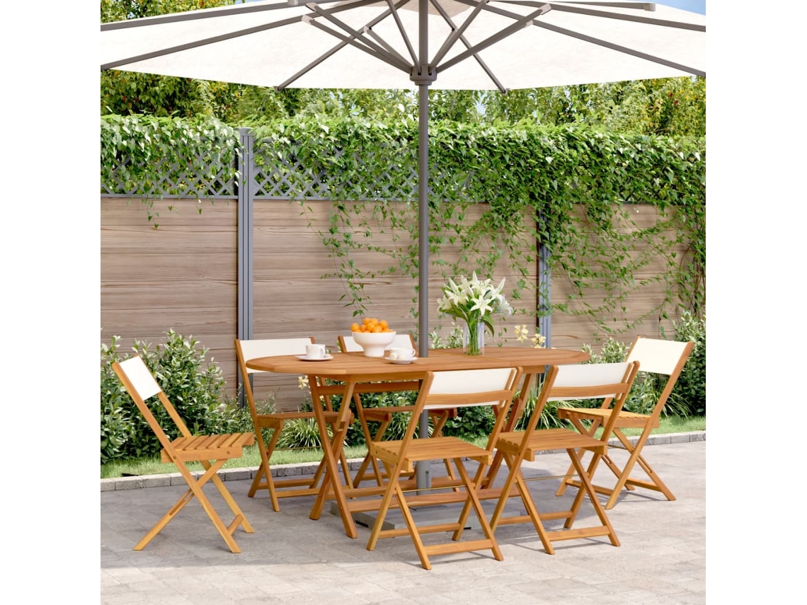 Silla de jardín plegable DKD Home Decor de 6 piezas, tela/madera, blanco crema