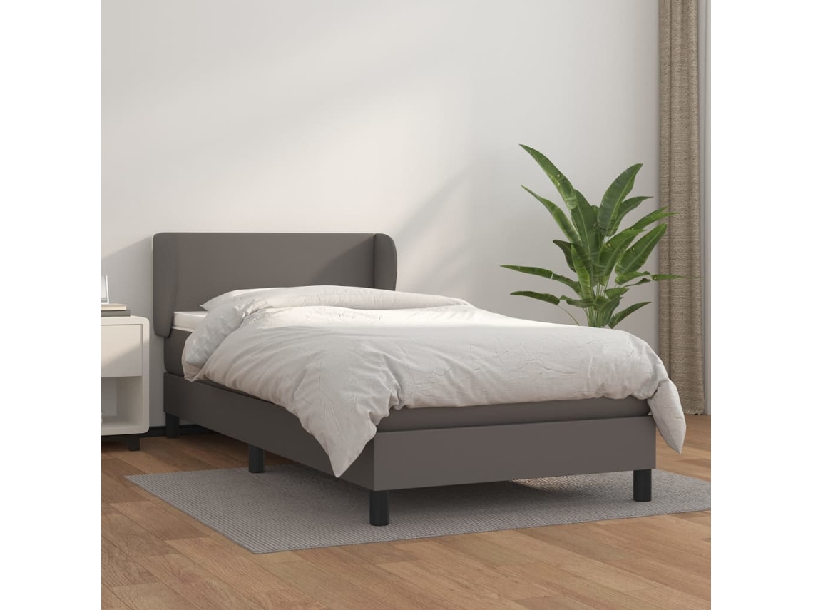 Estructura De Cama Con Muelles/Colchón 90X200 Cm Cuero Artificial Gris