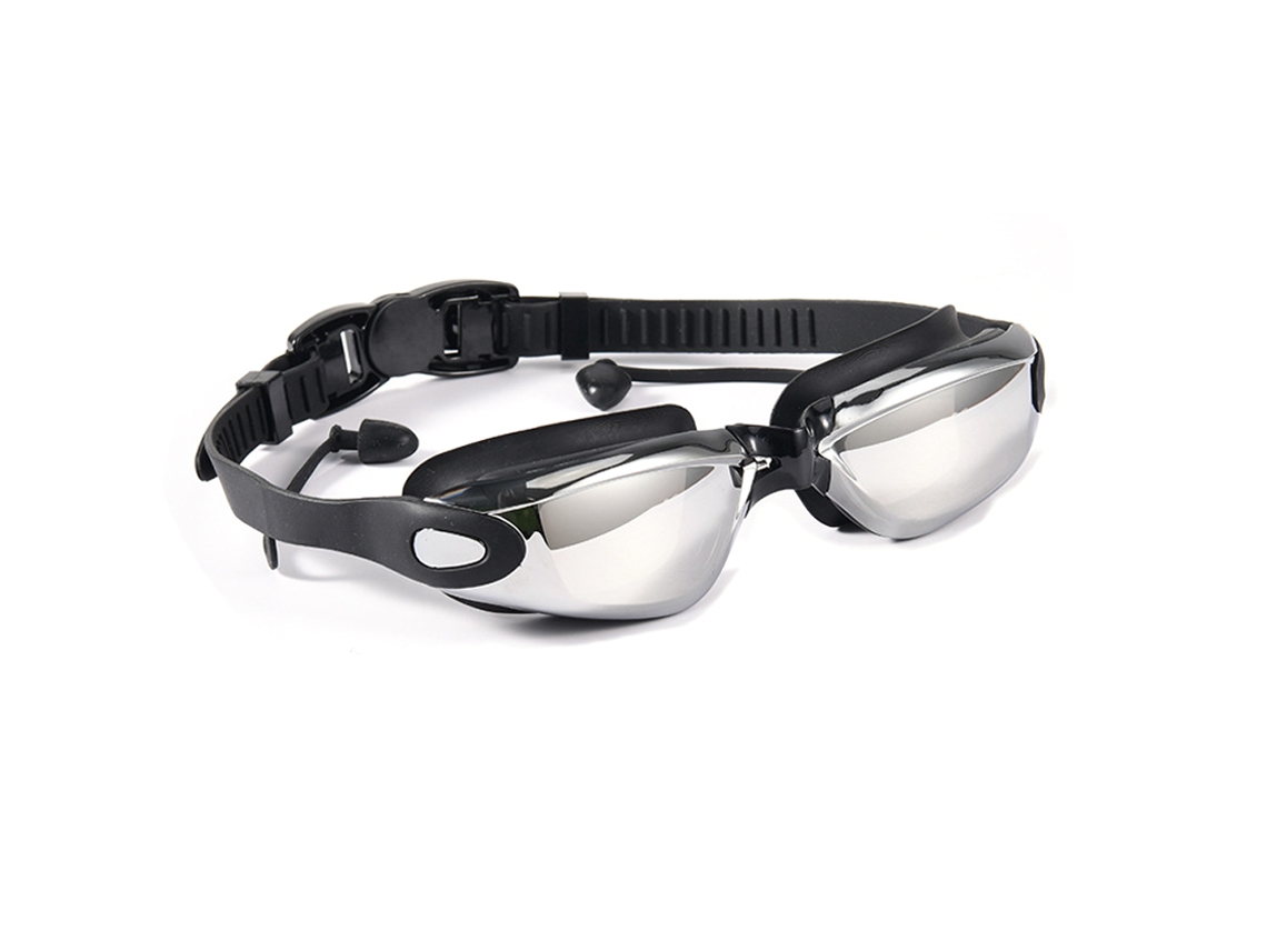 Gafas de natación para adultos con lentes de silicona impermeables y antivaho con revestimiento metálico.