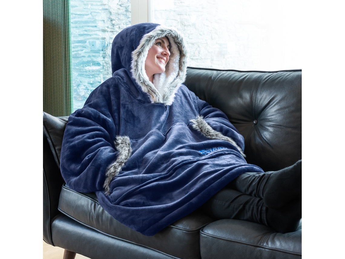 Snugrug Eskimo - Manta Portátil Azul Marino Con Capucha De Gran Tamaño Para Adultos Con Capucha