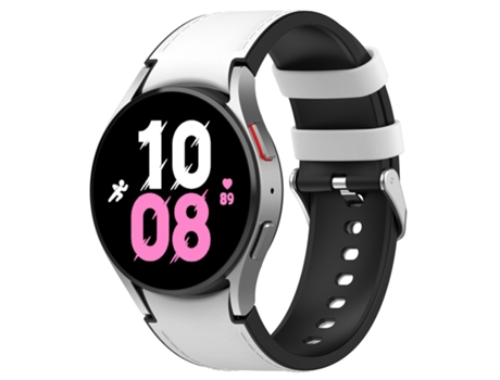 Correa de reloj inteligente para Samsung Galaxy Watch5 de 44 mm / 40 mm con cuero de silicona y hebilla plateada, Talla: S (blanco)