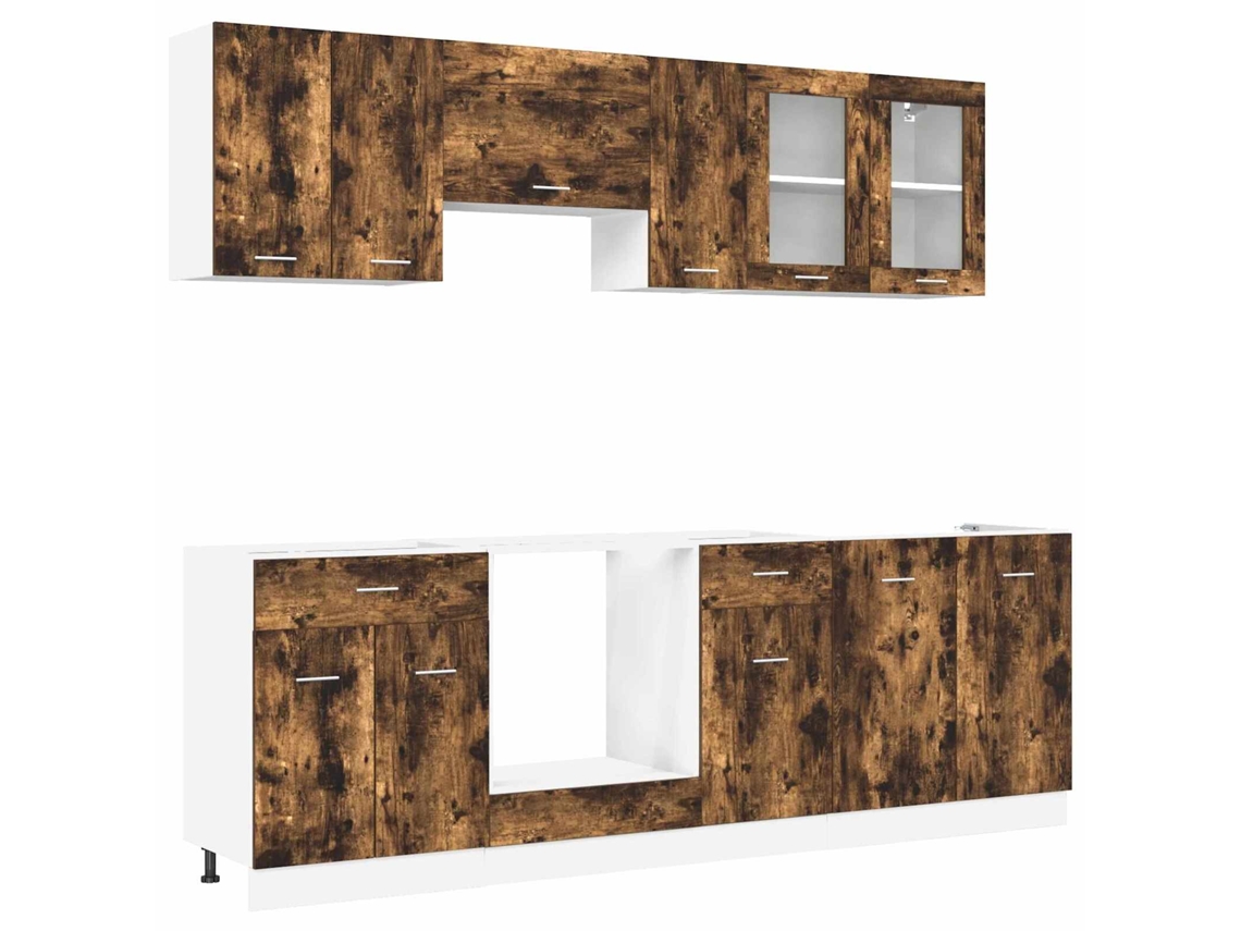 Maison Exclusive - Juegos De Muebles De Cocina Con Cajón Lyon 8 Pcs Roble Ahumado