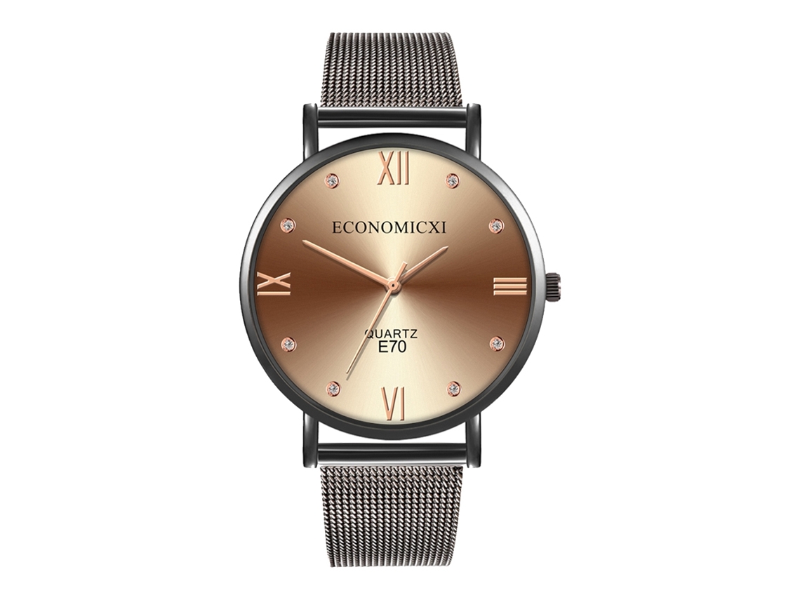 Reloj De Cuarzo Informal Y Elegante, Estilo Sencillo, Con Correa De Malla Marrón Y Negra.