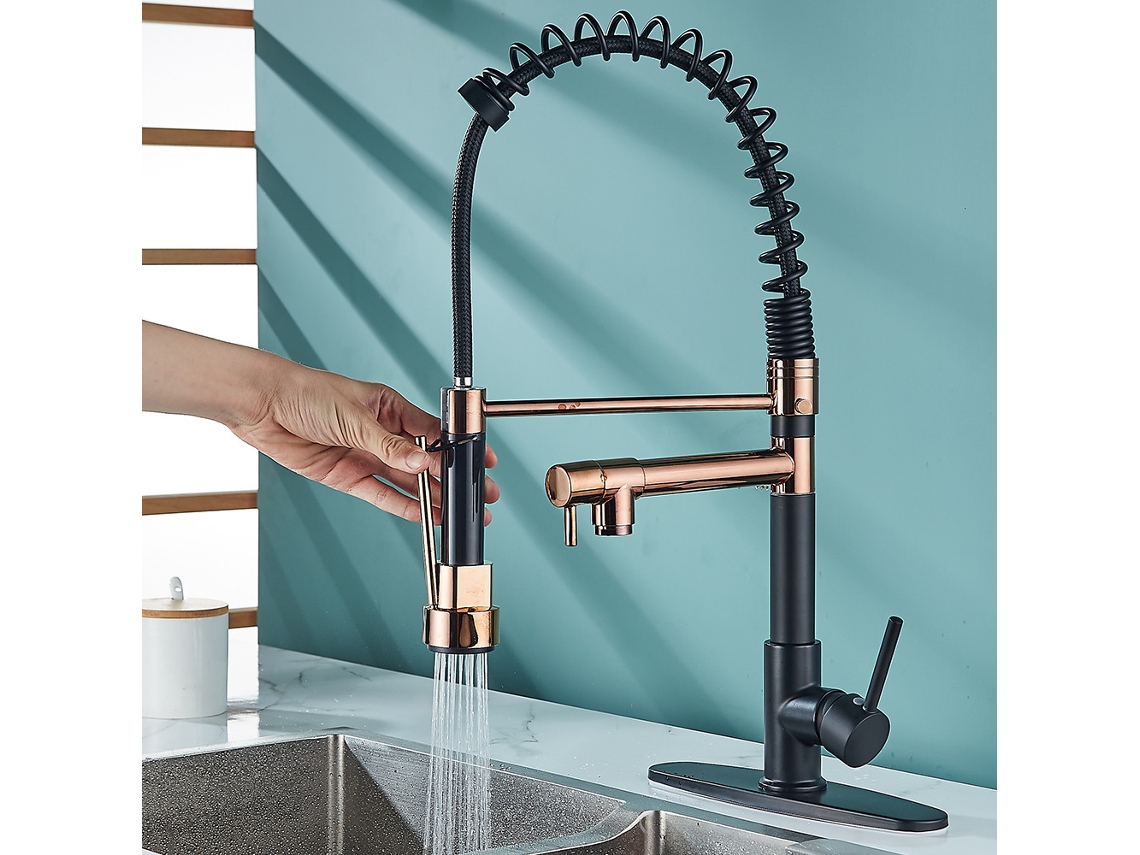 Grifo De Cocina Color Oro Rosa, Agua Fría Y Caliente, Rotación Multidireccional.