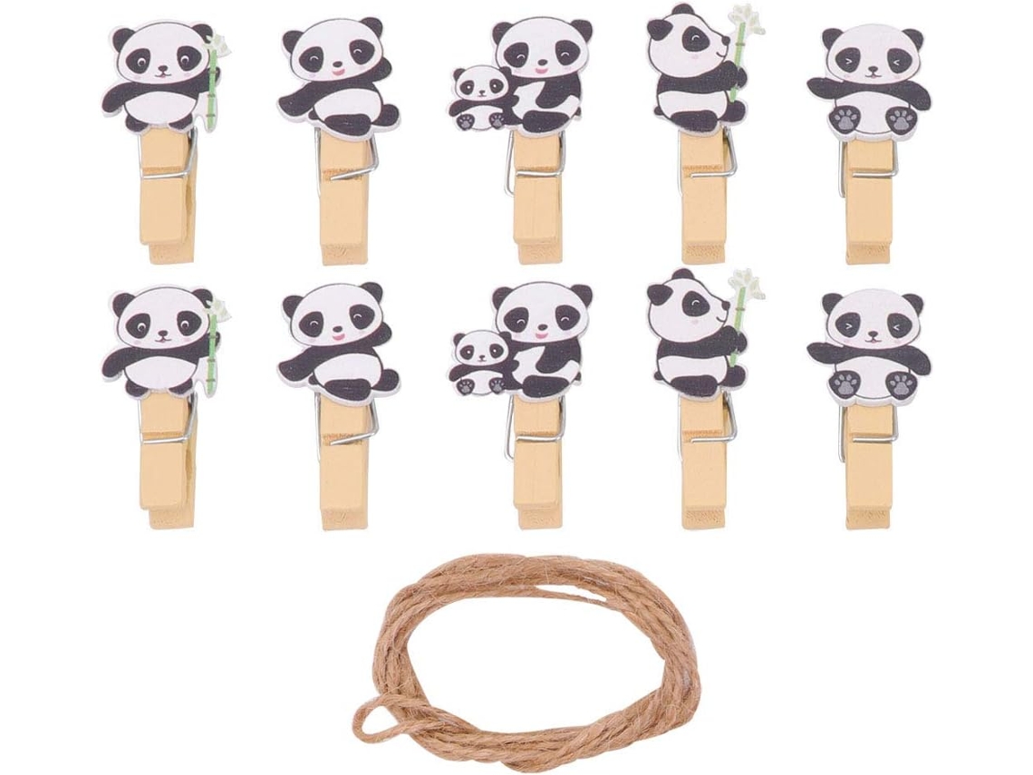 Juego 50 Pinzas Fotos Madera Natural Forma Panda Bambú Cordón Decorativas Multifuncionales Manualidades