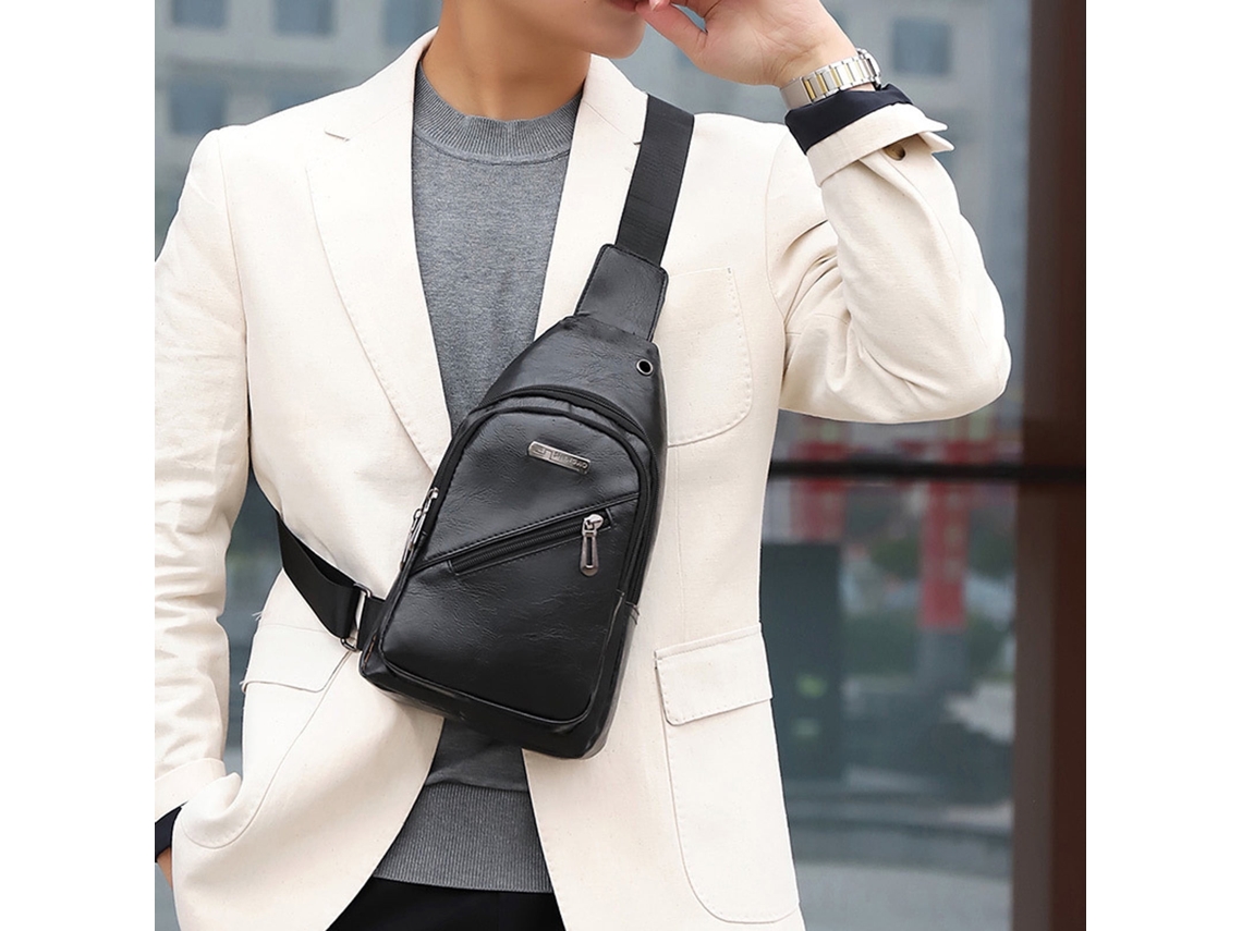 Mochila Para Homem De Couro Flexível (preto)
