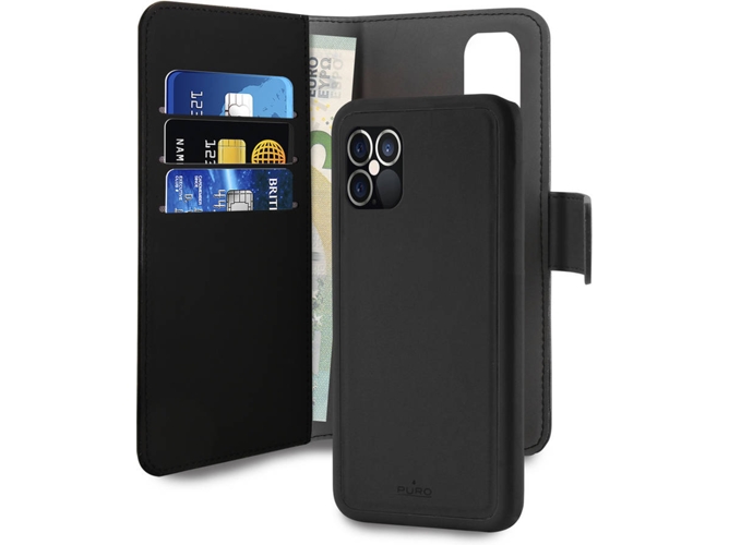Funda iPhone 12, 12 Pro PURO Eco-Pele Negro Magnético
