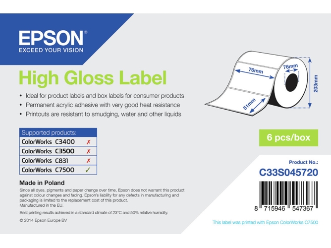 Etiqueta de impresión EPSON High Gloss Label