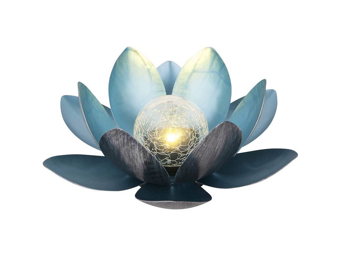 Lámpara Solar Lotus, Ø 27,5 Cm, Altura 12 Cm, Metal, Plata/azul