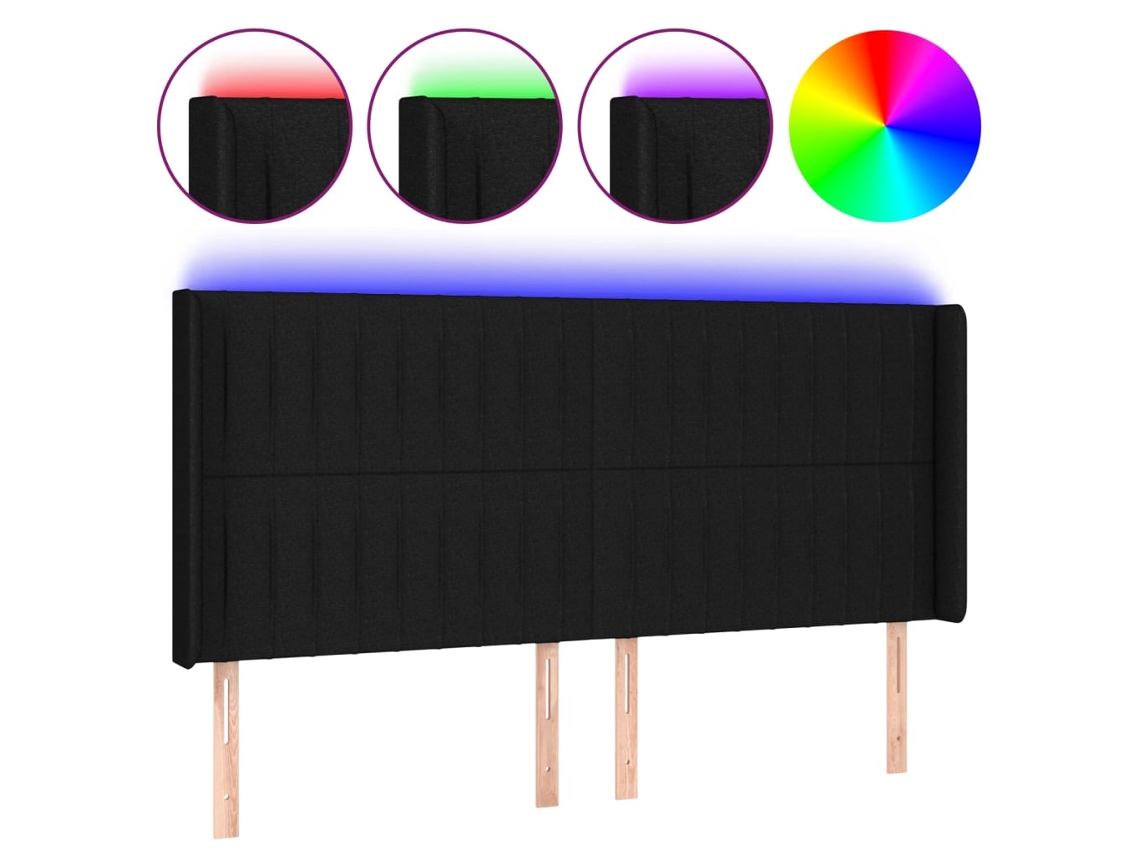Cabecero con luces LED, tela negra, MAISON EXCLUSIVE (203x16x118 cm)