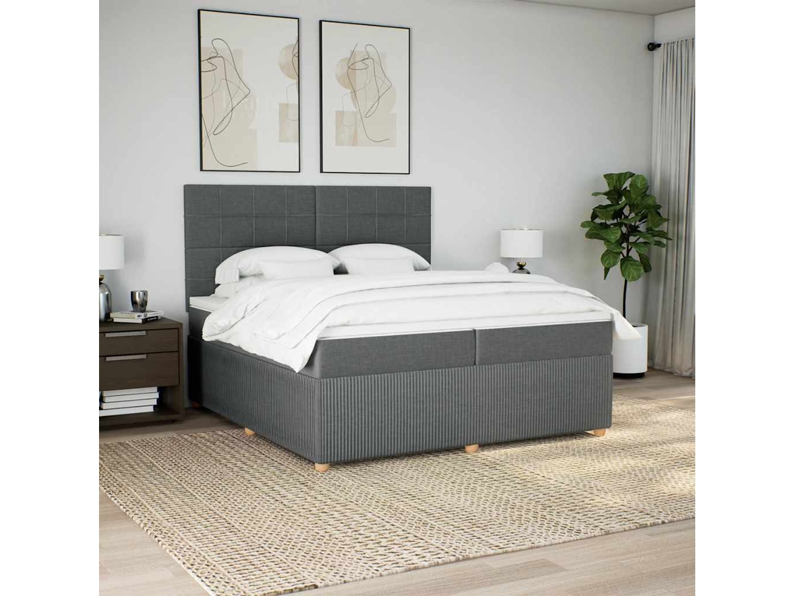 Cama Box Spring Con Colchón Tela Gris Oscuro 200x200 Cm