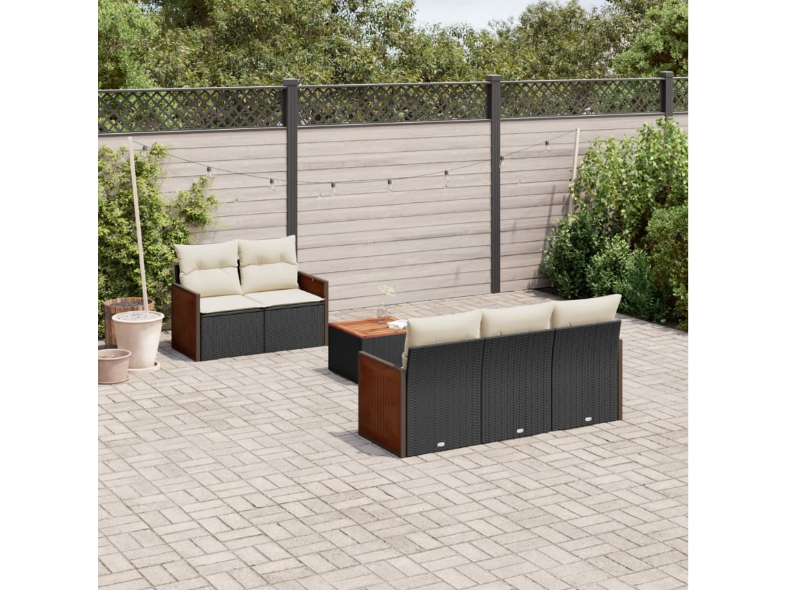 Conjunto de sofá de jardín de 6 piezas con cojines, mimbre sintético negro, DKD Home Decor