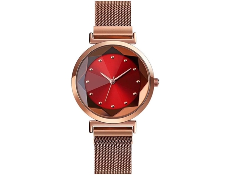 VEANXIN Relojes de pulsera de malla de acero inoxidable con pulsera de vestir para mujer-rojo