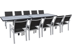 Conjunto De Jardín Extensible <<lagos>> - Mesa Extensible 200/320 X 105 X 76 Cm - 10 Sillas - Negro