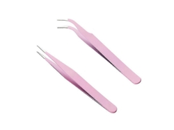 2pcs Pinzas Multiuso Ligeras De Metal Para Artículo De Uñas Pegatinas Recta Y Curva Para Diy Y Maquillaje Rosa