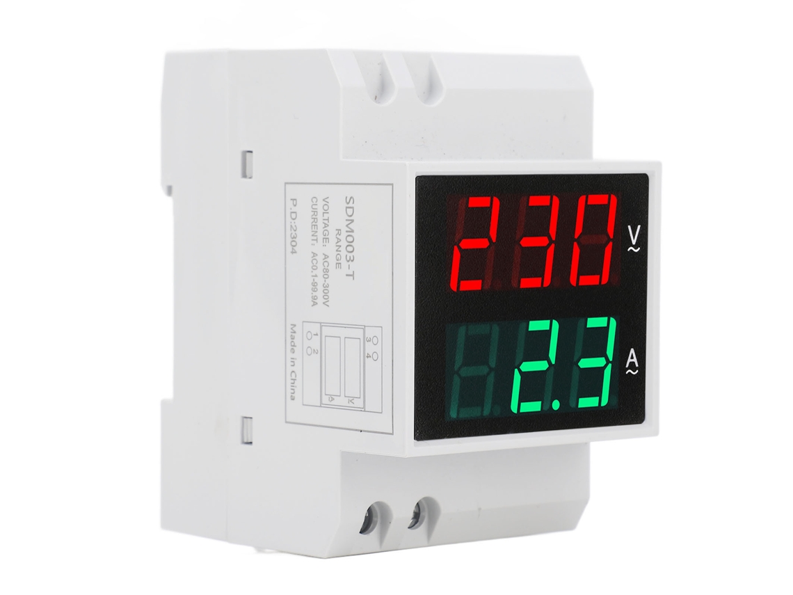 Medidor De Ca Para Riel Din Con Pantalla Led Dual, Voltímetro Y Amperímetro 80-300v 0.1-99.9a Sdm003 T