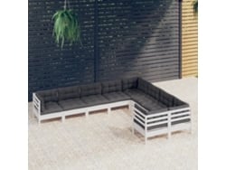 9 Piezas Conjunto Lounge De Jardim C/ Almofadões Pinho Branco Dkd Home Decor