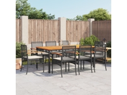 Juego de comedor de jardín de 9 piezas con cojines, mimbre sintético negro, DKD Home Decor