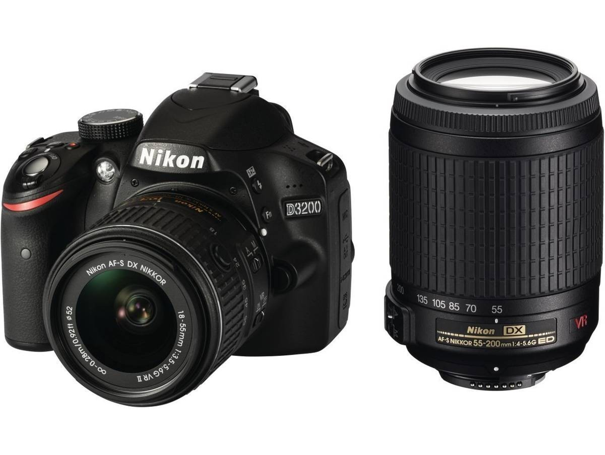 Kit Cámara Réflex NIKON D3200 + AF-S DX 18-55mm + AF-S DX VR 55-200mm (Negro - 24.2  MP)