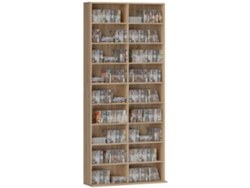 Mueble para CD y DVD con 18 compartimentos, capacidad máxima de 640 CD/360 DVD, 430 Blu-ray, 78,5 x 24 x 175 cm, madera natural.