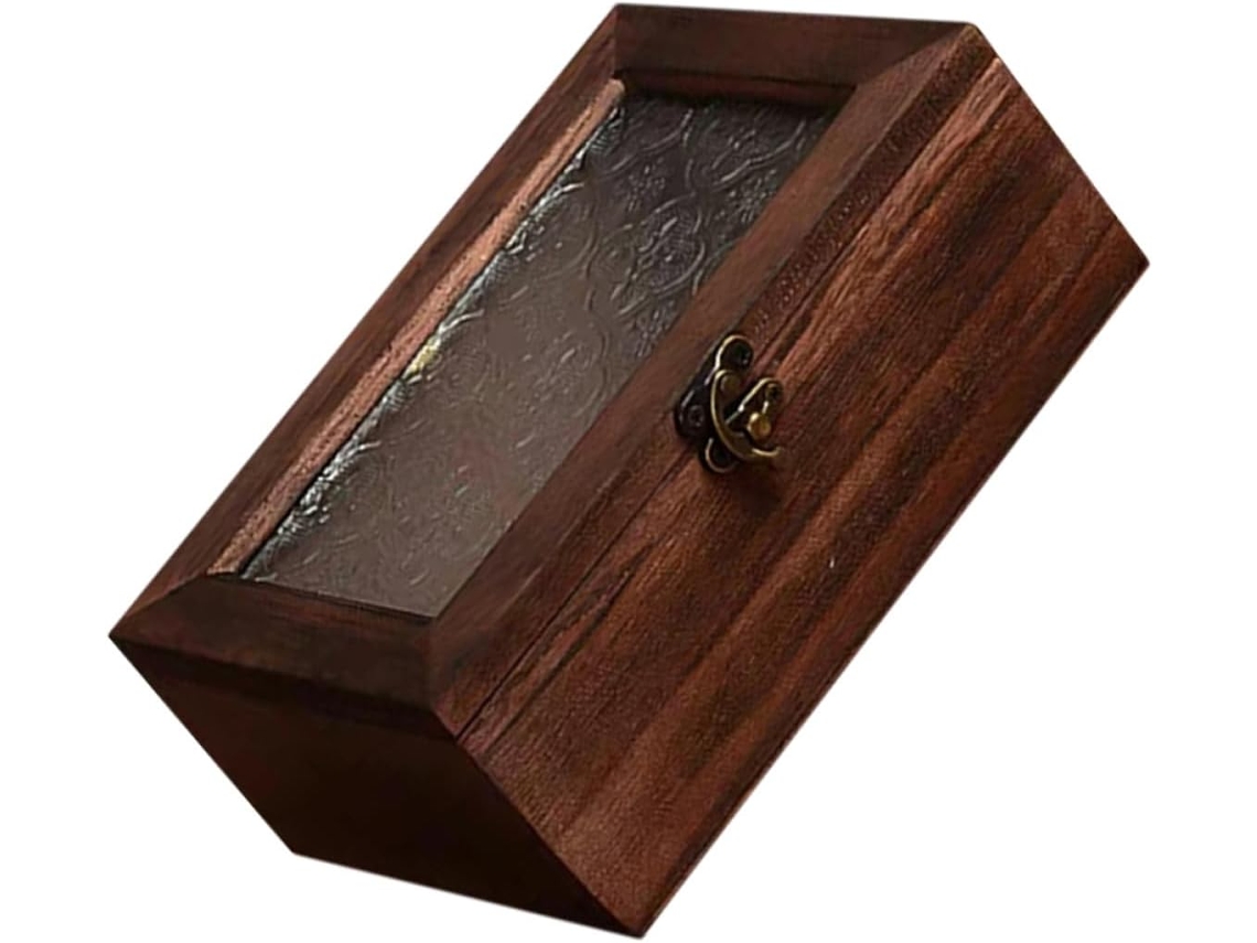 Joyería Vintage Madera Resistente Cristal Cierre Guardar Anillos Relojes Mujer Caja Tapa
